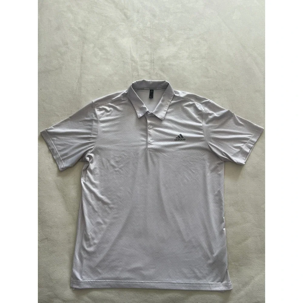 Adidas Golf Mens Large White Micro Dot Performance Short Sleeve Polo Shirt L